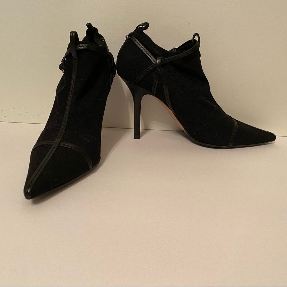GUCCI HEELS STILETTO SHOES BLACK STRETCH FABRIC LEATHER TRIM BUCKLE 7.5B POINTY - Picture 4 of 15